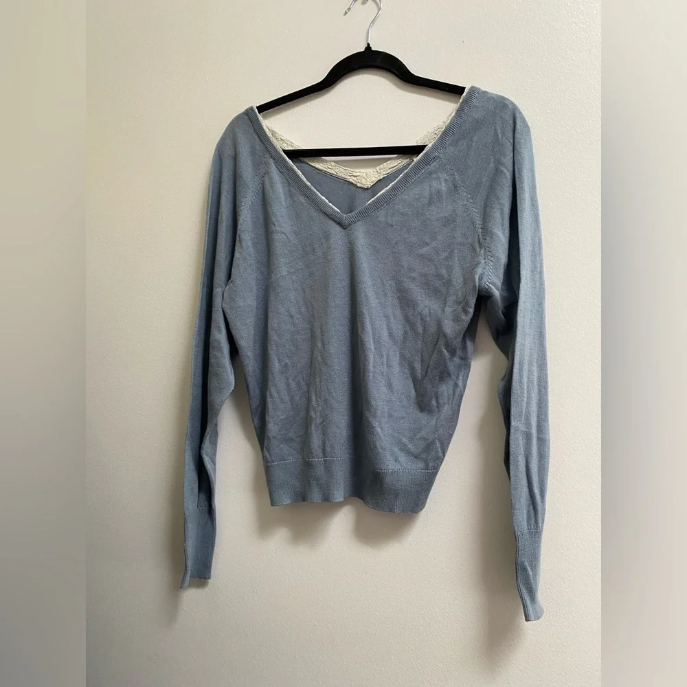 Zara Combination Knit Lace Trim V-Neck Sweater S - Picture 2 of 6